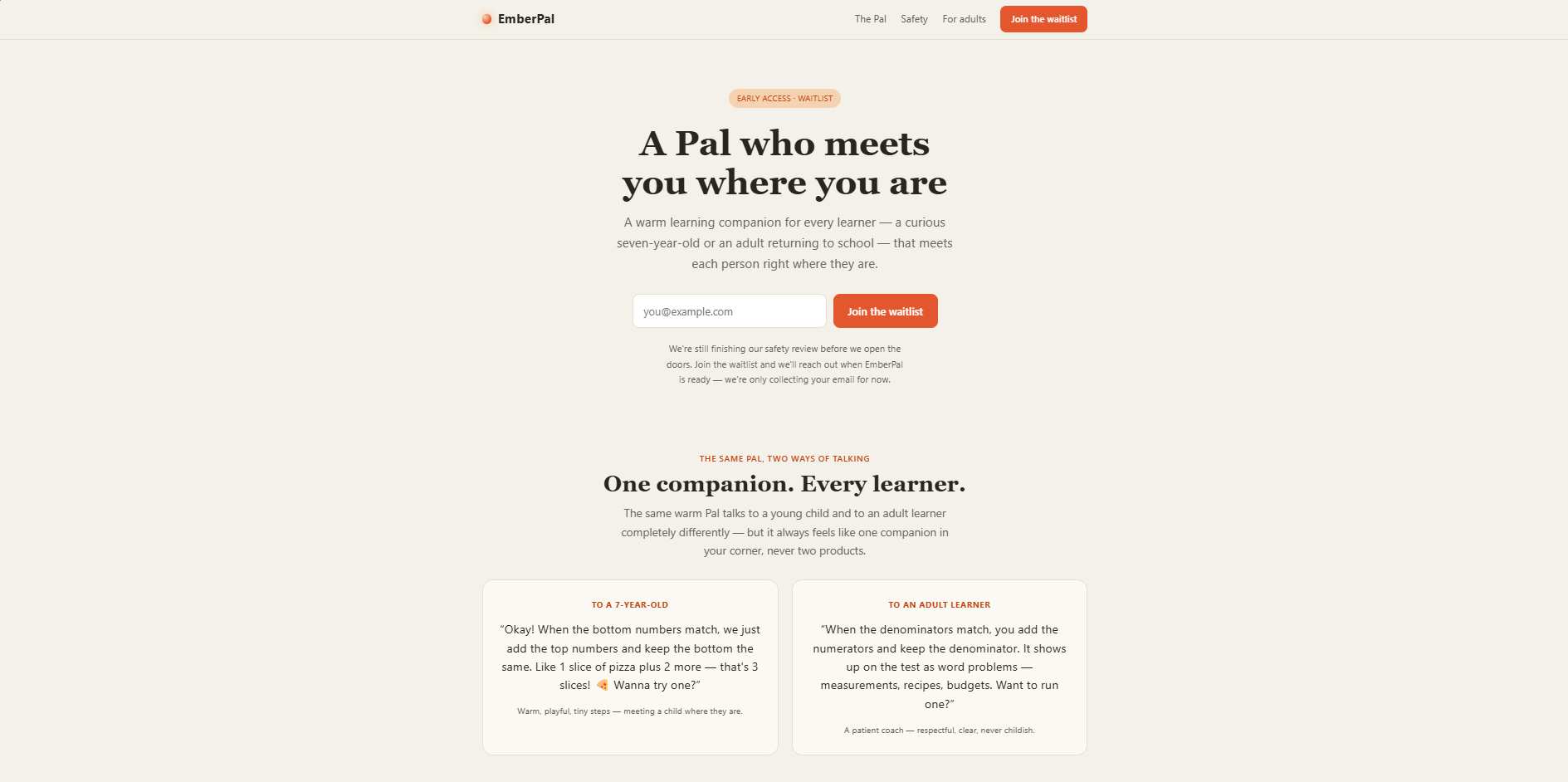 EmberPal — an early-access learning companion for children and adult learners, with age-responsive experiences