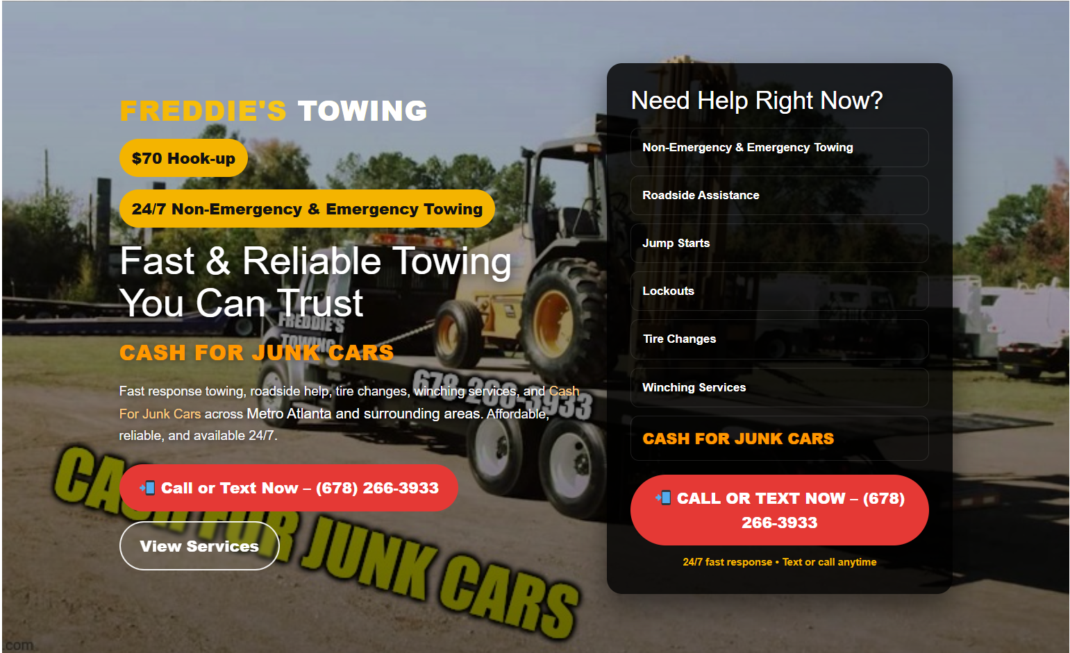 Freddie's Towing — a mobile-friendly local service website built so customers can quickly understand the services offered