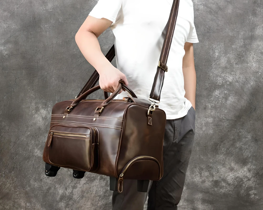 leather carry on duffle bag