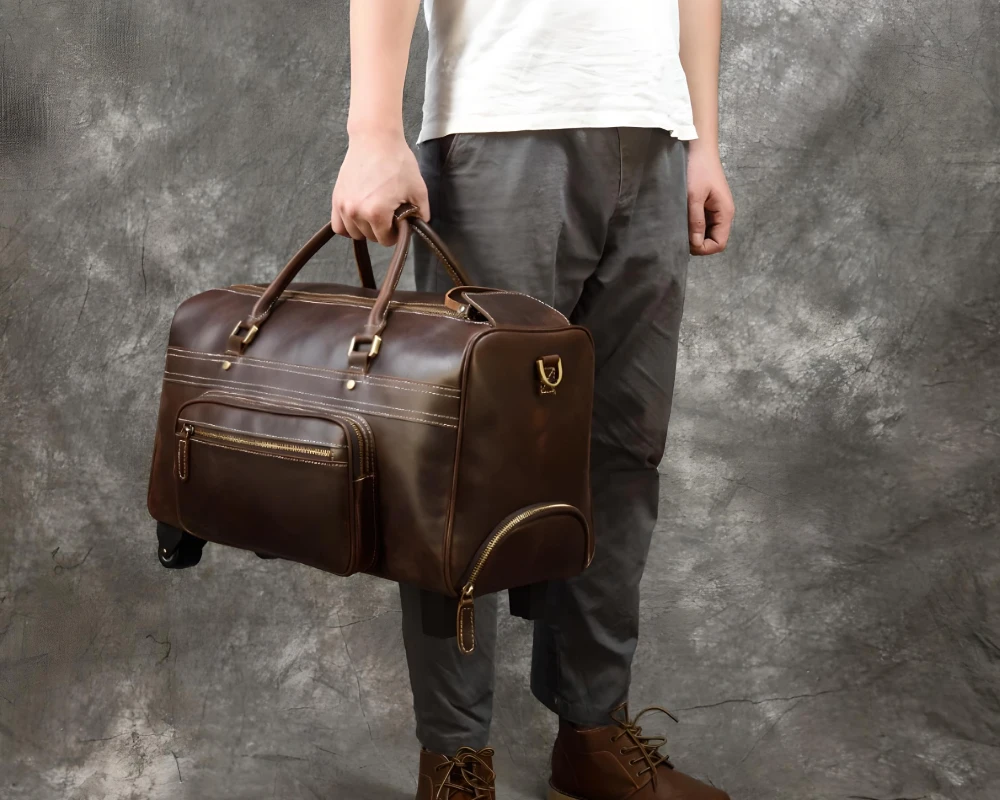 leather carry on duffle bag