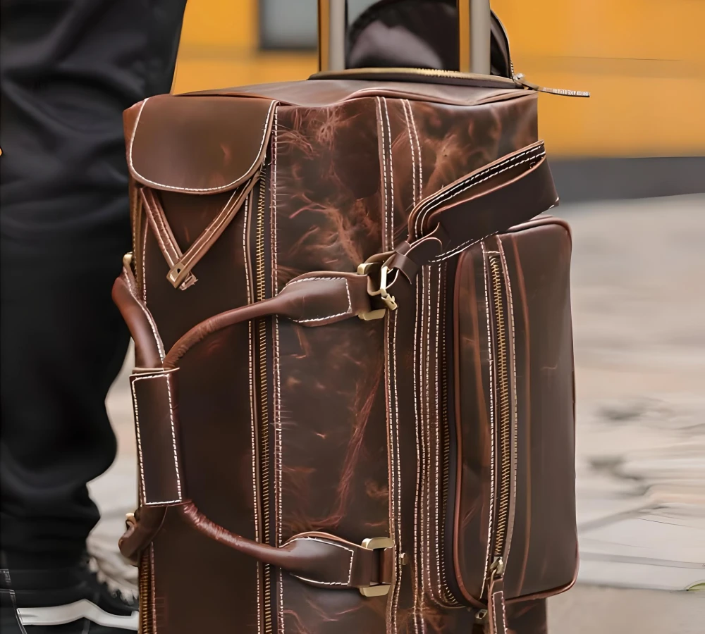 leather luggage trolley bag